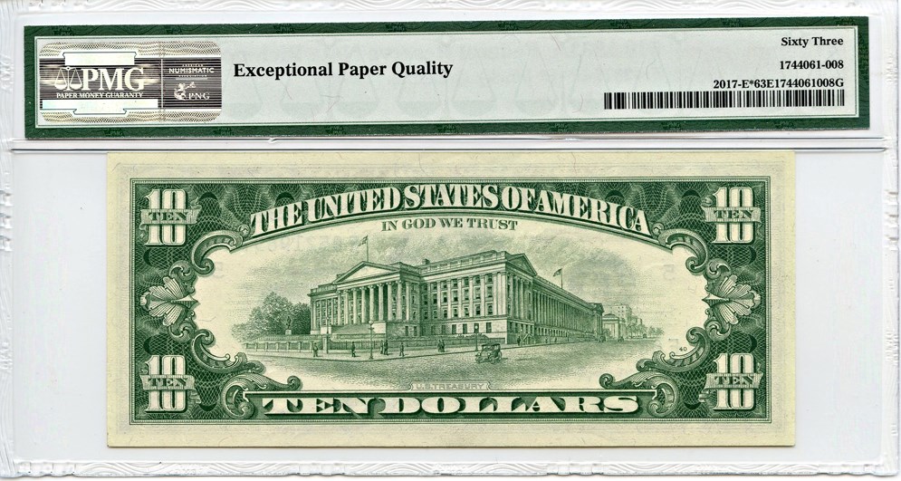 image for: FR. 2017E* 1963A Dark Green Seal $10 Federal Reserve Note Richmond PMG Choice Unc 63 EPQ