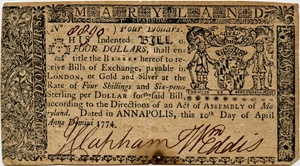 image for: FR. MD68 1774 10-Apr $4 Maryland Colonial Note PMG About Unc 50 NET (Stain)