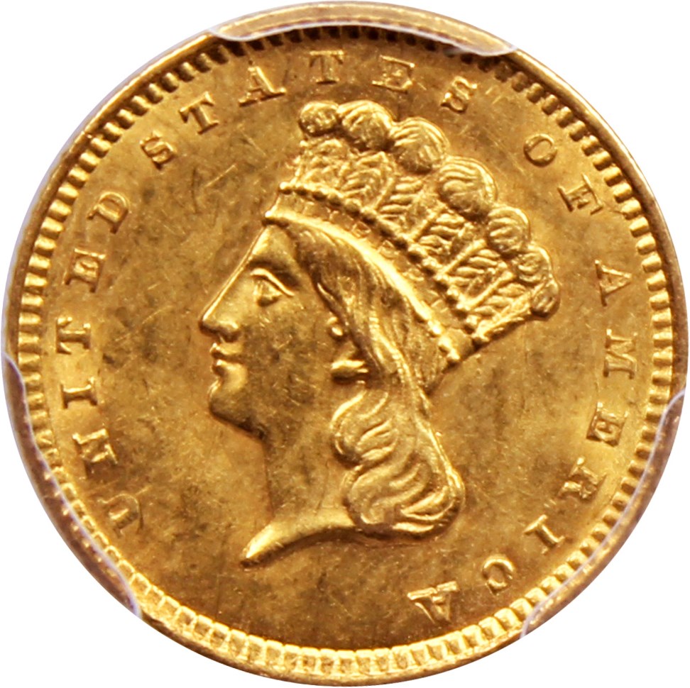 image for: 1856 G$1 PCGS MS62 (Type 3, Upright 5)