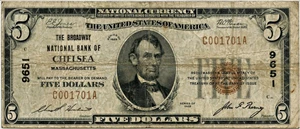 image for: FR. 1800-1 1929 $5 National Bank Note Chelsea, MA PMG Very Fine 20