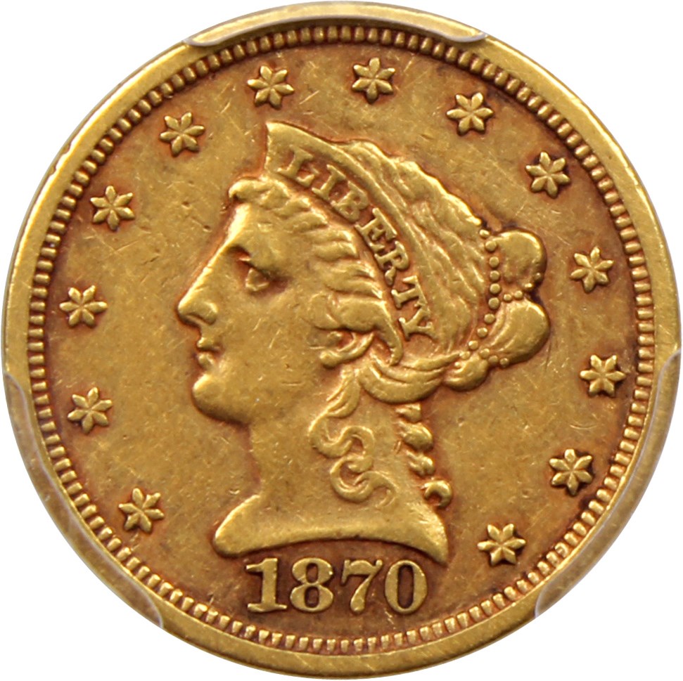 image for: 1870-S $2 1/2 PCGS XF40