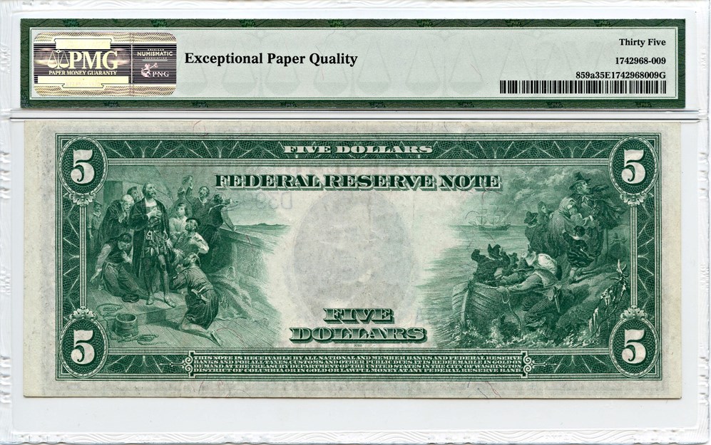 image for: FR. 859a 1914 Blue Seal $5 PMG Very Fine 35 EPQ