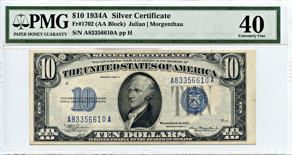 image for: FR. 1702 1934A $10 Silver Certificate PMG Choice Extremely Fine 40