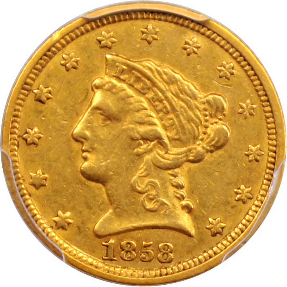 image for: 1858-C $2 1/2 PCGS/CAC AU50