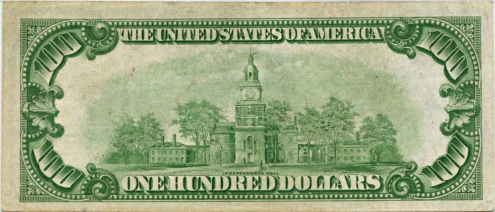 image for: FR. 2405 1928 Gold Seal and Serial Numbers $100 Gold Certificate PMG Very Fine 30 (Pinholes)