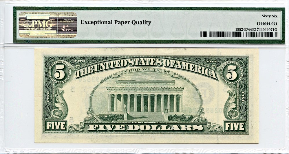 image for: FR. 1982E* 1993 Federal Reserve Note Richmond $5  PMG Gem Unc 66 EPQ