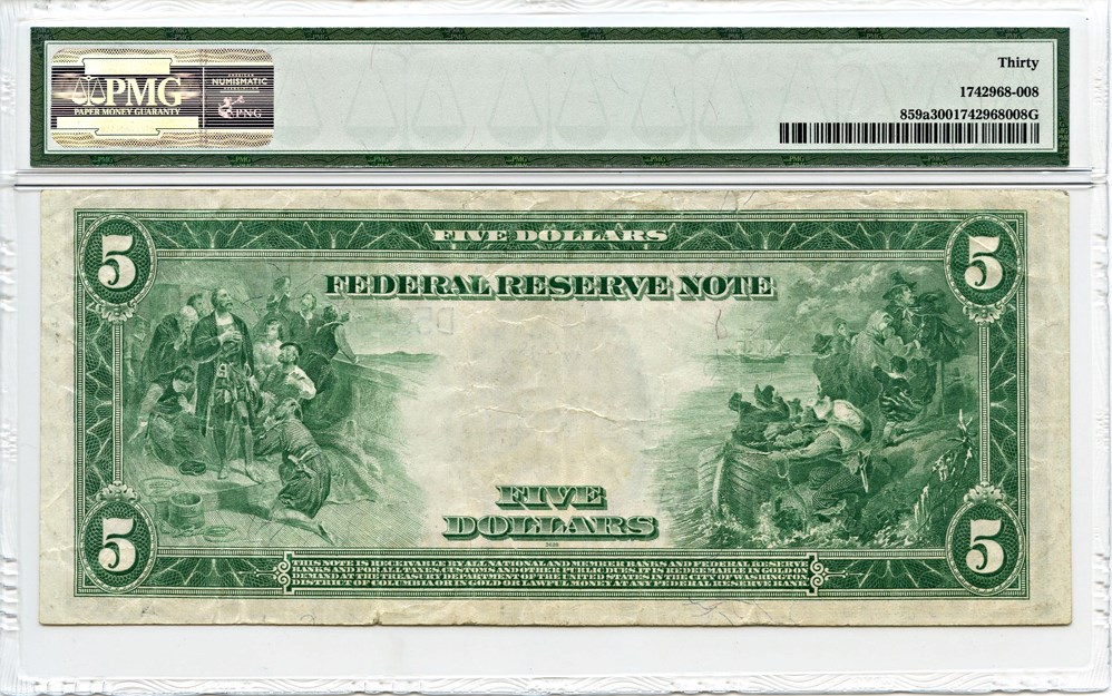 image for: FR. 859a 1914 Blue Seal $5 PMG Very Fine 30