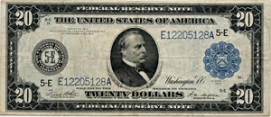 image for: FR. 983a 1914 Blue Seal $20 PMG Very Fine 30 (Stamp Ink)