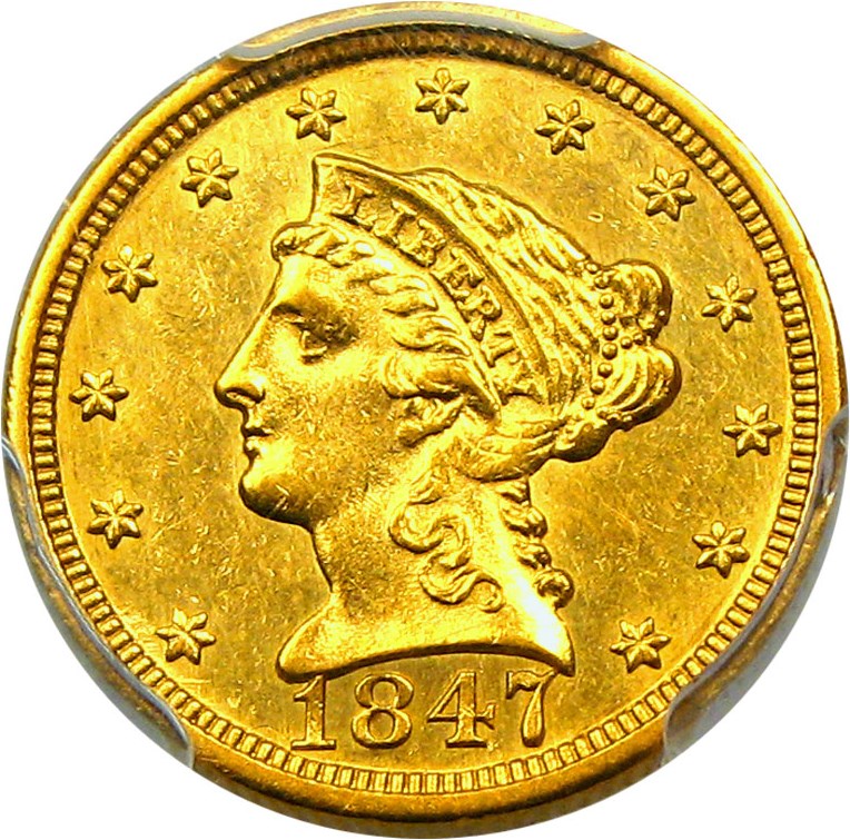image for: 1847 $2 1/2 PCGS AU58