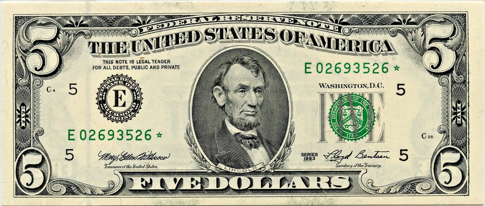 image for: FR. 1982E* 1993 Federal Reserve Note Richmond $5  PMG Gem Unc 66 EPQ