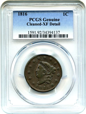 image for: 1816 1c PCGS XF Details (Cleaned)