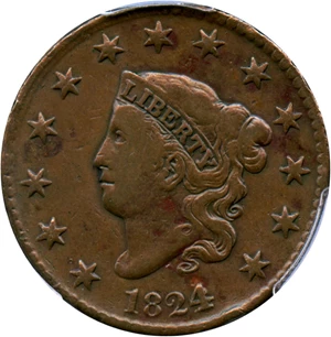 image for: 1824/2 1c PCGS F Details (Cleaned)