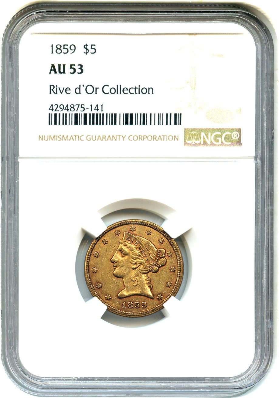 image for: 1859 $5 NGC AU53