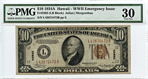 image for: FR. 2303 1934A Hawaiian $10 WWII Emergency Issue PMG Very Fine 30