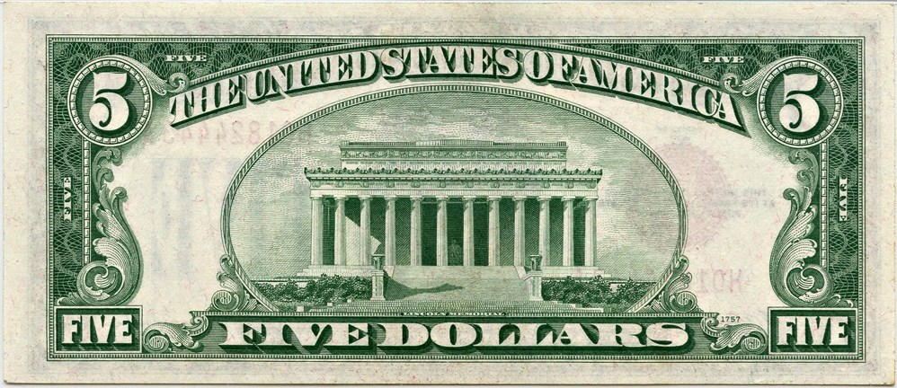 image for: FR. 1530 1928E $5 Legal Tender Note PMG About Unc 58