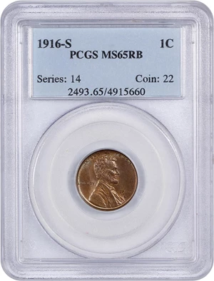 image for: 1916-S 1c PCGS MS65 RB