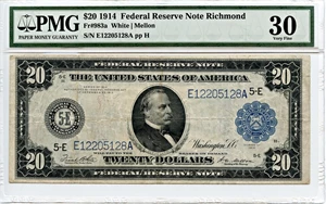 image for: FR. 983a 1914 Blue Seal $20 PMG Very Fine 30 (Stamp Ink)
