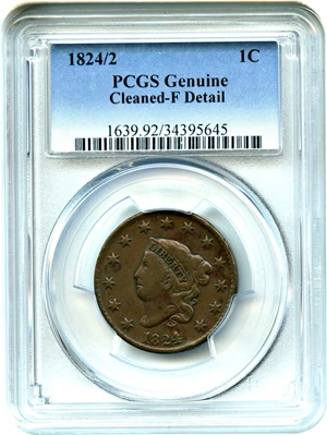 image for: 1824/2 1c PCGS F Details (Cleaned)