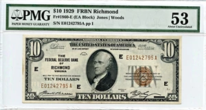 image for: FR. 1860E 1929 $10 Federal Reserve Bank Note Richmond PMG About Unc 53 (Foreign Substance)