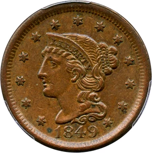 image for: 1849 1c PCGS AU55