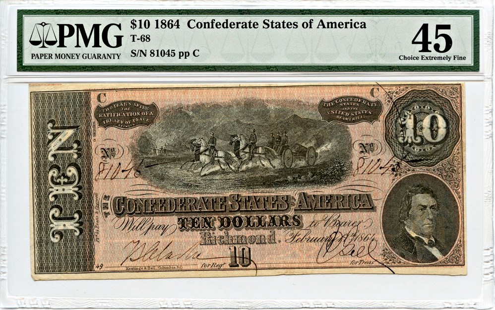 image for: T68 1864 CSA $10 PMG Extremely Fine 45