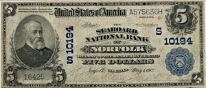 image for: FR. 602 1902 Seaboard National Bank of Norfolk, VA (3rd Charter Period, 3rd Issue) Plain Back $5 PMG Fine 15 (Trimmed)