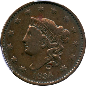 image for: 1834 1c PCGS F12 (Large 8, Small Stars, Medium Letters)