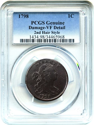 image for: 1798 1c PCGS VF Details (2nd Hair Style, Damage)