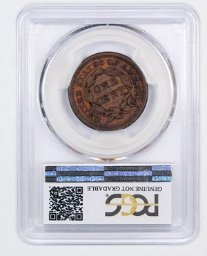 image for: 1856 1c PCGS AU Details (Slanted 5, Environmental Damage)