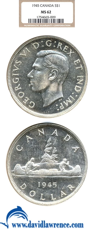 image for: Canada: 1945 $1 NGC MS62