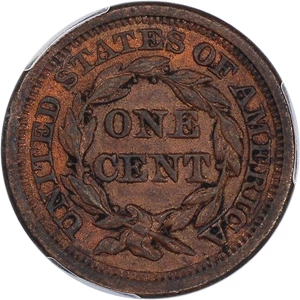image for: 1856 1c PCGS AU Details (Slanted 5, Environmental Damage)
