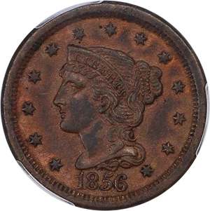 image for: 1856 1c PCGS AU Details (Slanted 5, Environmental Damage)