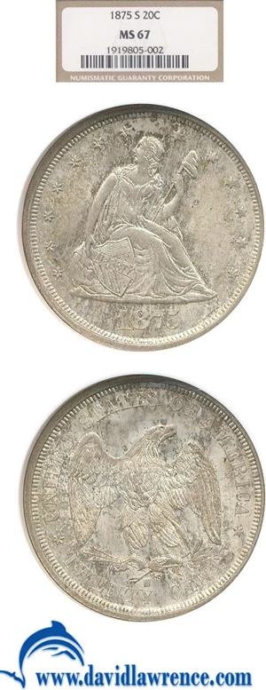 image for: 1875-S 20c NGC MS67