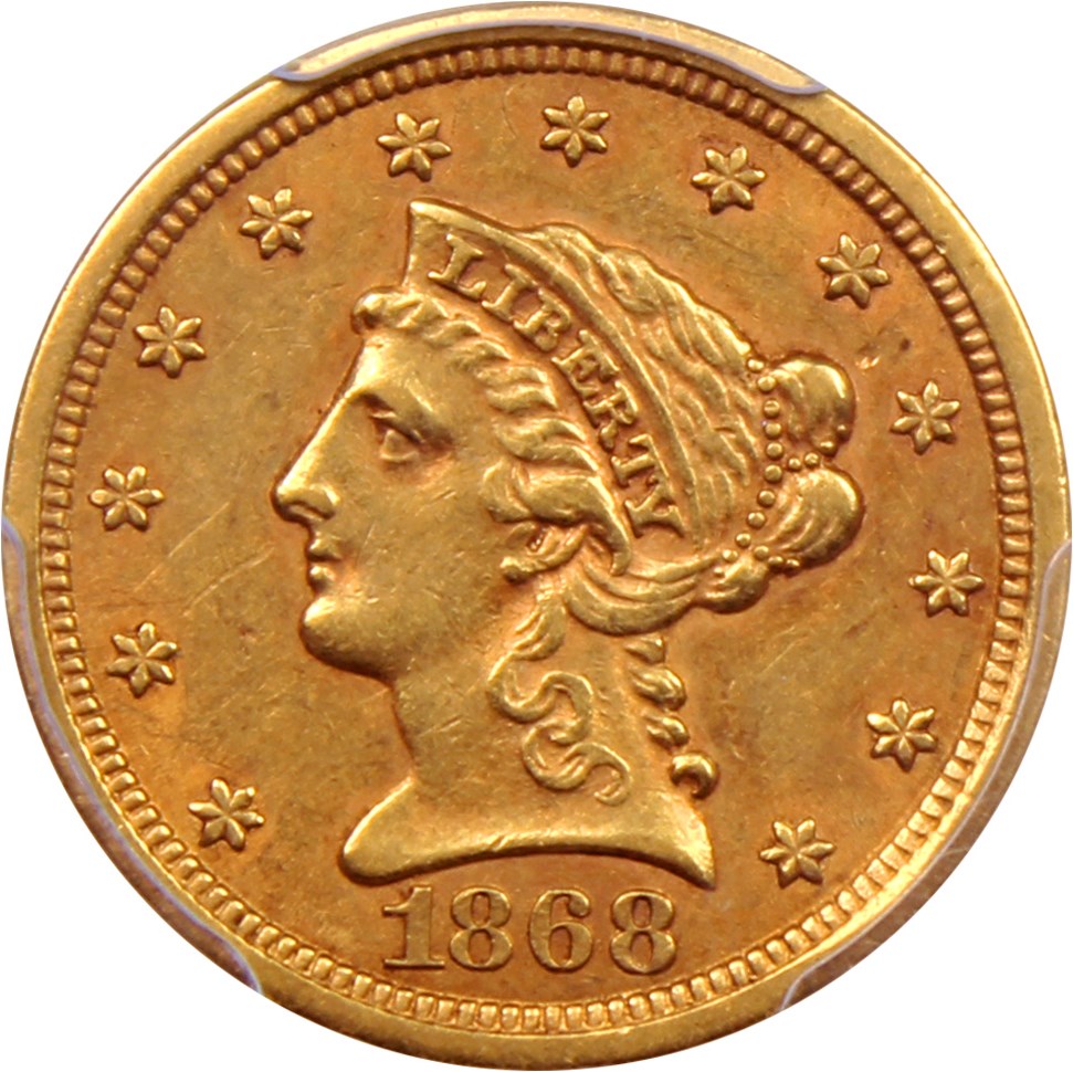 image for: 1868-S $2 1/2 PCGS/CAC AU53