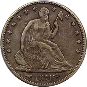 image for: 1874-CC 50c PCGS XF Detail (Arrows, Cleaned)