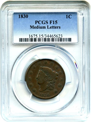 image for: 1830 1c PCGS F15 (Medium Letters)