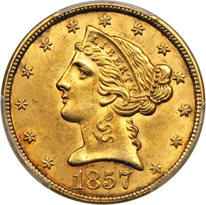 image for: 1857 $5 PCGS MS62