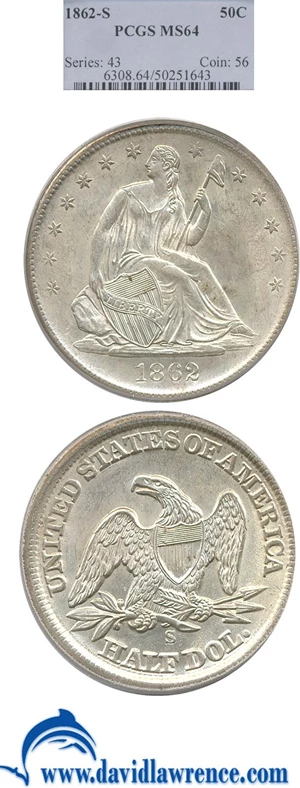 image for: 1862-S 50c PCGS MS64