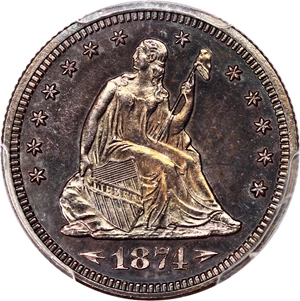 image for: 1874 25c PCGS/CAC Proof 63 (Arrows)