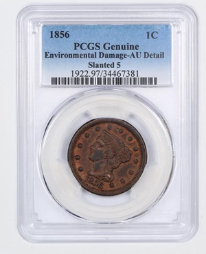 image for: 1856 1c PCGS AU Details (Slanted 5, Environmental Damage)
