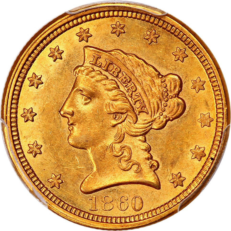 image for: 1860 $2 1/2 PCGS MS62 (New Reverse)