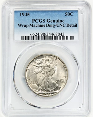 image for: 1945 50c PCGS UNC Details (Wrap Machine Damage)