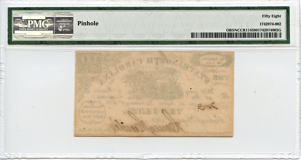 image for: North Carolina: FR. NCCR114 1862 10c PMG About Unc 58 [7013] (Pinhole)