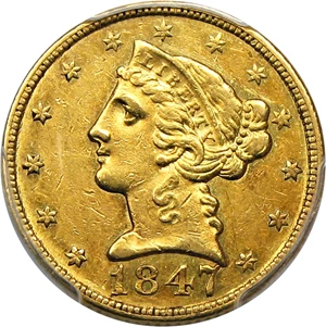 image for: 1847-C $5 PCGS AU55