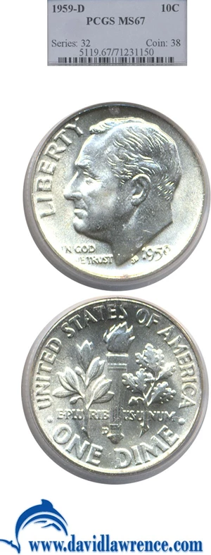 image for: 1959-D 10c PCGS MS67