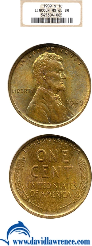 image for: 1909-S 1c Lincoln NGC MS65 BN **Color**