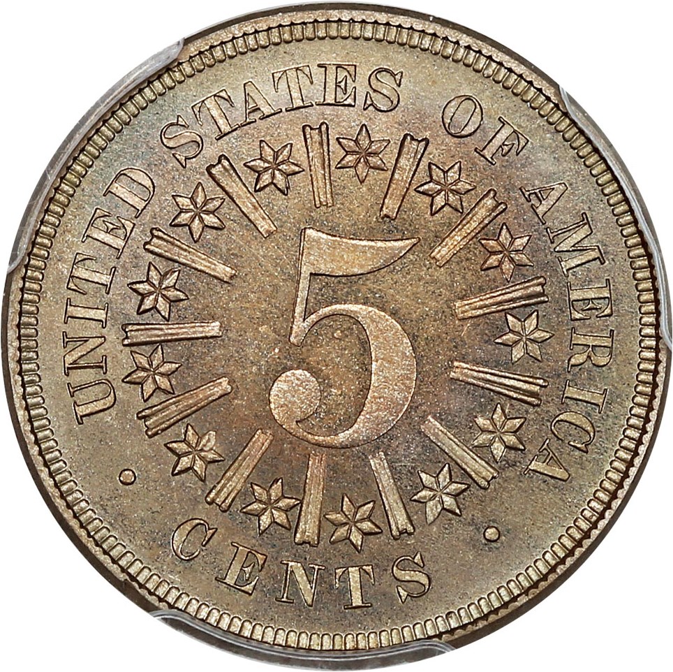 image for: 1866 5c PCGS/CAC Proof 66 CAM (With Rays)