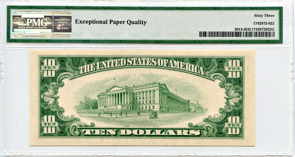 image for: FR. 2013I 1950C Dark Green Seal $10 Federal Reserve Note Minneapolis PMG Choice Unc 63 EPQ [I42324678A]