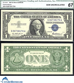 image for: Fr.1619 1957 $ 1 CGA Gem CU 67