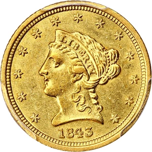 image for: 1843-D $2 1/2 PCGS AU58